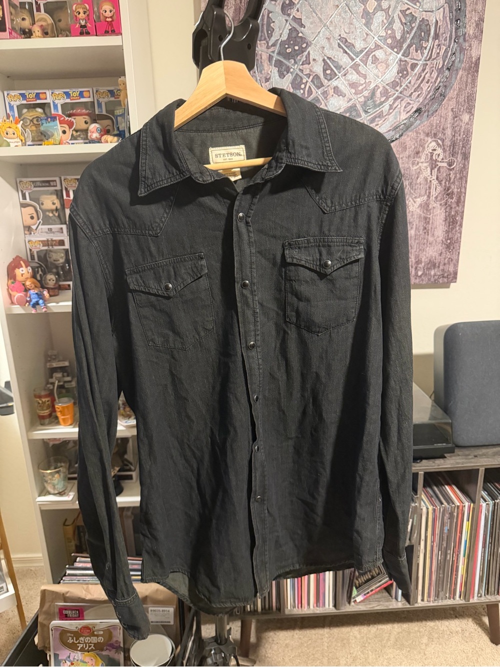 Stetson Men's Black Western Denim Button-Up Shirt